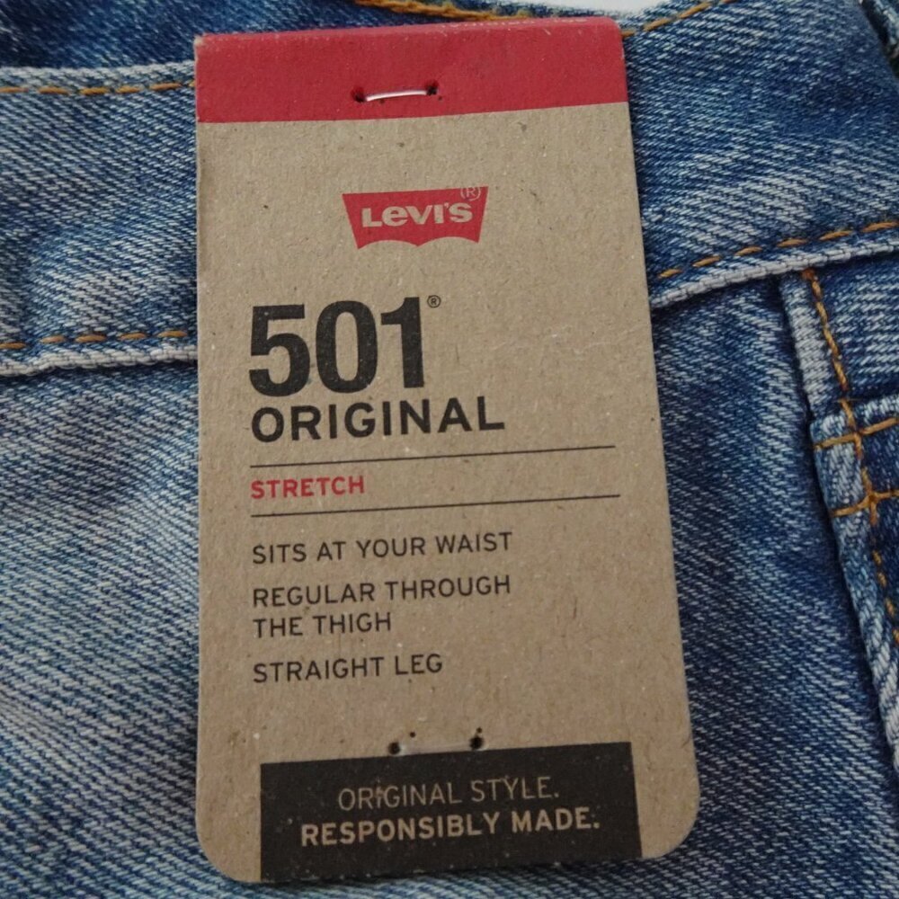 Levi's 501 Jeans Men's Size 42x30 Blue Denim Button Fly Stretch Distressed - Picture 6 of 10